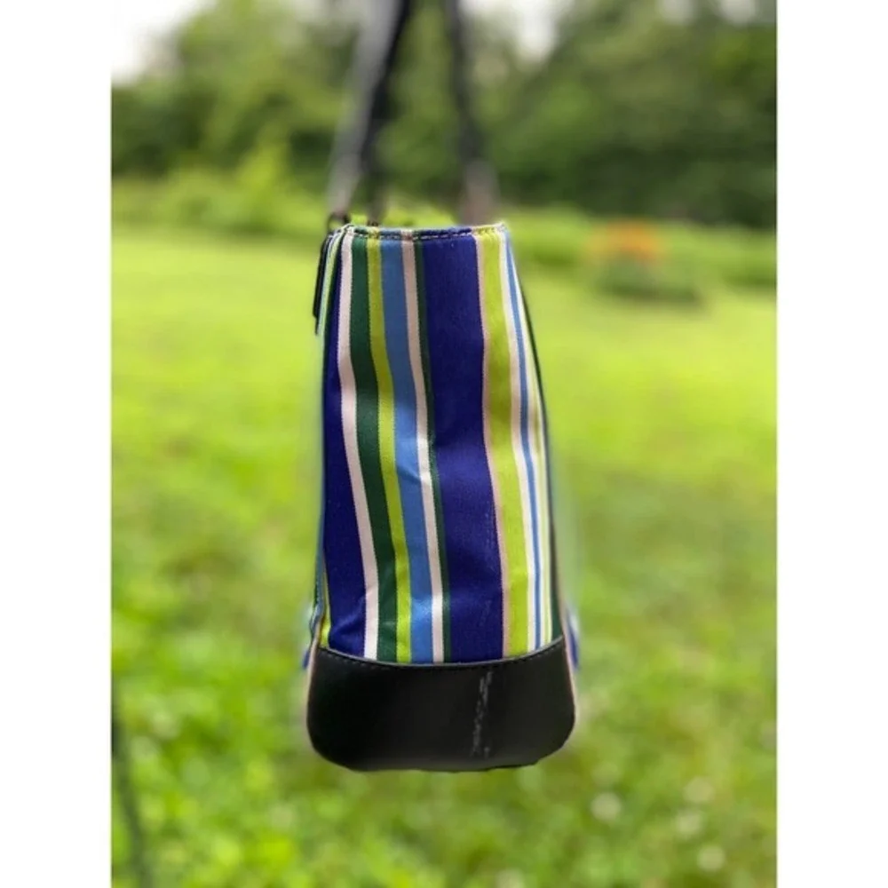 Kate Spade‎ Look Alike Bag! Striped Blue Green Tote Shoulder Purse Large Zip Top